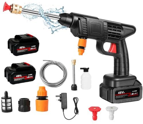 ANMECS Idropulitrice Portatile ad Alta Potenza 48V Multifunzione con Doppia Batteria Ricaricabile, Senza Fili Kit Completo di Accessori per Lavaggio Auto, Pulizia Pavimenti e Irrigazione