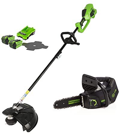 GreenWorks Decespugliatore e Falce 40V, Motosega a Catena con 2 Batterie 2 Ah e Caricatore