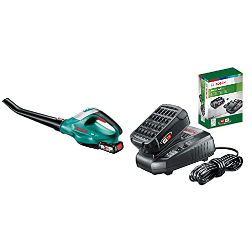 Bosch ALB 18 LI Soffiatore di foglie, Nero/Verde &  1600A00K1P Starter Kit Litio da 18 V (Batteria da 2,5 Ah + al 1830 CV) + Stazione di Ricarica, 18 W