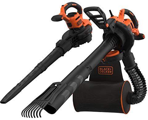 Black & Decker BEBLV301-QS Soffiatore, Aspiratore, Tritturatore 2900 W, Velocità di Soffiaggio Fino a 418 Km/h, con Rastrello e Zaino Raccogli Foglie da 72L