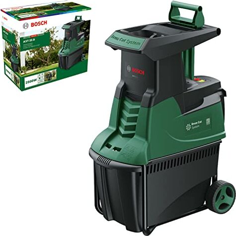 Bosch Biotrituratore silenzioso AXT 25 D (2500 W; idoneo per legno resistente e arbusti spinosi; cesto di raccolta integrato da 53 l; in confezione cartone)