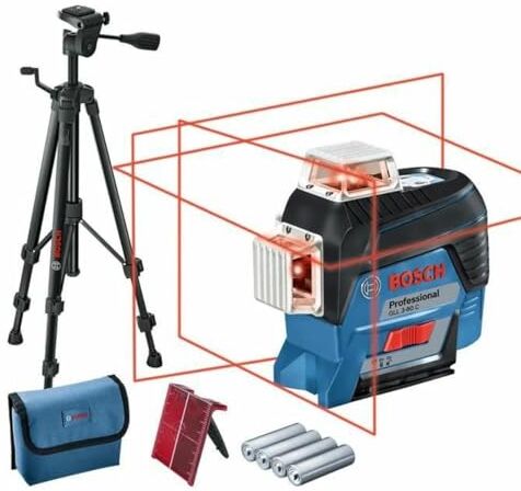 Bosch Livella Laser GLL 3-80 C (laserLivella rosso,Laser da interno, con app, raggio d’azione: fino a 30 m, Treppiede BT 150, 4 Pile AA)