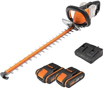 WORX Tagliasiepi a batteria 40 V (2 x 20 V) – 60 cm Dual Lame di taglio per tagli puliti e uniformi – Distanza tra i denti 27 mm – Leggero e stabile – Protezione mani – Include 2 batterie da