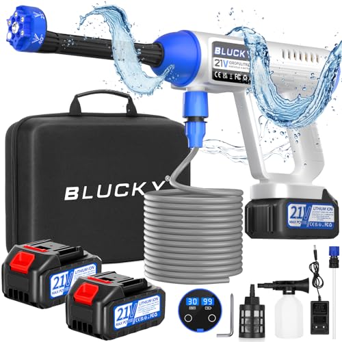 Blucky Idropulitrice a Batteria, Idropulitrice Portatile con 6 In 1 Ugello, 928PSI Idropulitrice Senza Fili con 2 Batterie da 21 V, Idropulitrice a Batteria Ricaricabile per L'irrigazione, Pulizia, Auto