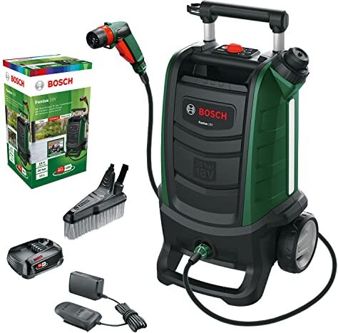 Bosch Idropulitrice per esterno a batteria Fontus 18V (1 batteria da 2,5 Ah, caricabatteria, sistema 18 Volt, in confezione di cartone)