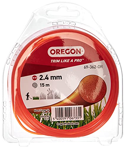 Oregon Filo per Decespugliatore in Nylon Tondo di Ricambio Universale per Tagliabordi Ideale per Giardinaggio e Fai da Te Bobina da 2,4 mm x 15 m, Colore Arancio ()