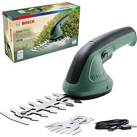 Bosch Cesoie da giardinaggio EasyShear (batteria da 3.6 V integrata, durata batteria: 40 min, lunghezza lame: 12 cm (rifilasiepi) / 8 cm (per erba), confezione in cartone)