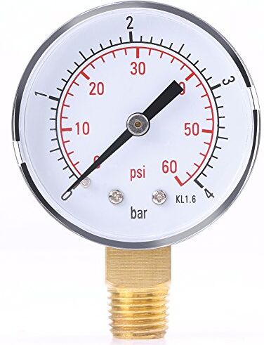 Akozon Manometro 0-4 bar,  0--60 psi Mini Manometro Idraulico a Quadrante 1/4" NPT Manometro Acqua a Doppia Scala Irrigazione Glicerina Manometro di Pressione per Aria, Acqua, Olio