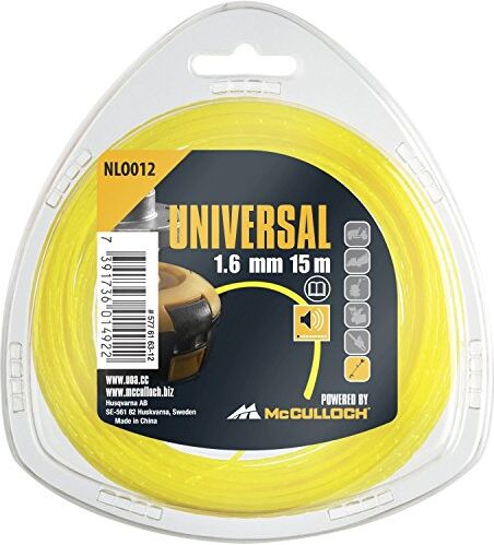 McCulloch Filo Silenzioso per Decespugliatore Universal Nlo012: Filo di Ricambio per Tagliabordi, Lunghezza 15 M, Ø Filo 1,6 Mm, Tecnica Brevettata per Funzionamento Silenzioso (Cod. Art. 00057-76.163.12)