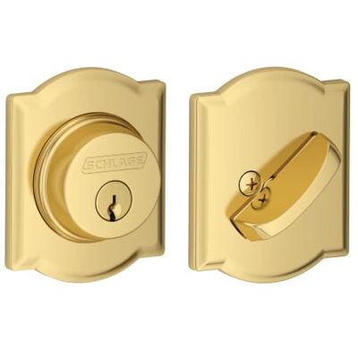 SCHLAGE Catenaccio monocilindrico con finiture Camelot, ottone brillante (B60 N CAM 605) SCHLAGE Catenaccio monocilindrico con finiture Camelot, ottone brillante (B60 N CAM 605)