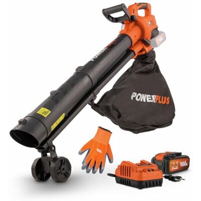 POWERPLUS Soffiatore a batteria Dual Power, -40 V, 3 in 1: triturazione, bolle e aspirazione, velocità massima dell'aria 210 km/h, con batteria e caricatore POWERPLUS Soffiatore a batteria Dual Power, -40 V, 3 in 1: triturazione, bolle e aspirazione, velocità massima dell'aria 210 km/h, con batteria e caricatore