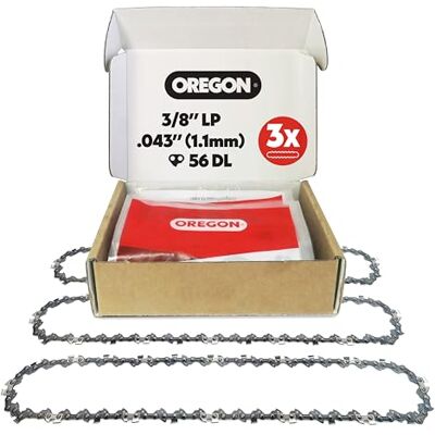Oregon Confezione da 3 Catene per Motosega con Passo LP da 3/8", Calibro .043" (1,1 mm) Adatti a Barra da 16" (40 cm), con 56 Maglie di Trasmissione, Compatibile con Makita, Husqvarna e altro ancora Oregon Confezione da 3 Catene per Motosega con Passo LP da 3/8", Calibro .043" (1,1 mm) Adatti a Barra da 16" (40 cm), con 56 Maglie di Trasmissione, Compatibile con Makita, Husqvarna e altro ancora