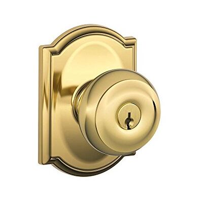 SCHLAGE F51A GEO 605 CAM Camelot Collection Georgian Keyed Entry Knob, Bright Brass by Lock Company SCHLAGE F51A GEO 605 CAM Camelot Collection Georgian Keyed Entry Knob, Bright Brass by Lock Company