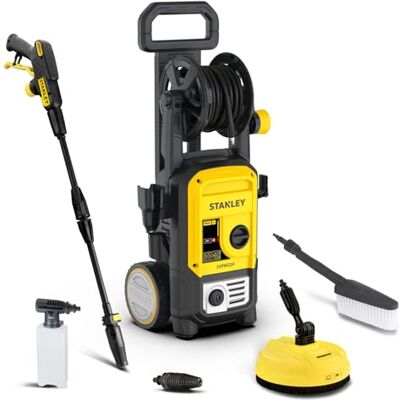Stanley Idropulitrice ad Alta Pressione, con Patio Cleaner e Spazzola Fissa, per Auto ed Esterni Casa, Pressione max. 160 bar, Portata max. 480 l/h, Potenza Assorbita 2200 W Stanley Idropulitrice ad Alta Pressione, con Patio Cleaner e Spazzola Fissa, per Auto ed Esterni Casa, Pressione max. 160 bar, Portata max. 480 l/h, Potenza Assorbita 2200 W