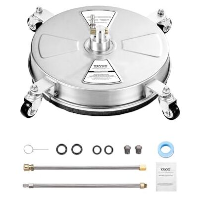 VEVOR Idropulitrice per Superfici in Acciaio Inossidabile con 4 Ruote, 275,8 Bar Max, Connettore Rapido da 1/4, 2 Ugelli a Spruzzo, 2 Lance Estese, per Cemento, Patio, Marciapiede 381 mm VEVOR Idropulitrice per Superfici in Acciaio Inossidabile con 4 Ruote, 275,8 Bar Max, Connettore Rapido da 1/4, 2 Ugelli a Spruzzo, 2 Lance Estese, per Cemento, Patio, Marciapiede 381 mm