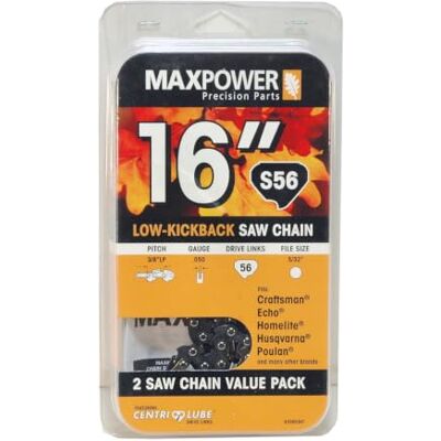 MAXPOWER Confezione da 2 catene di ricambio per motoseghe Craftsman, Echo, Homelite, Poulan e altre seghe S56 da 40,6 cm MAXPOWER Confezione da 2 catene di ricambio per motoseghe Craftsman, Echo, Homelite, Poulan e altre seghe S56 da 40,6 cm
