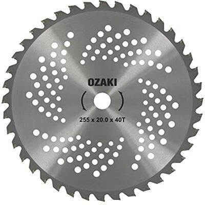 Ozaki Lama a 40 denti per decespugliatore Denti a punta in carburo Larghezza di taglio: 255 mm Spessore 1,3 mm Foro 20 mm Ozaki Lama a 40 denti per decespugliatore Denti a punta in carburo Larghezza di taglio: 255 mm Spessore 1,3 mm Foro 20 mm