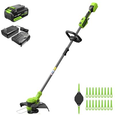 Greenworks 24V Tagliabordi a batteria, larghezza di taglio di 33 cm, rotazione di 90°, incluso rocchetto di filo e 20 lame in plastica, inclusa batteria da 4.0 Ah e caricabatterie Greenworks 24V Tagliabordi a batteria, larghezza di taglio di 33 cm, rotazione di 90°, incluso rocchetto di filo e 20 lame in plastica, inclusa batteria da 4.0 Ah e caricabatterie