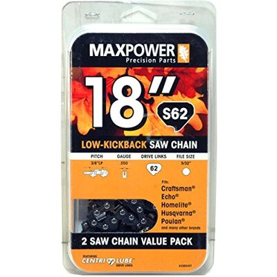 MAXPOWER Confezione da 2 catene di ricambio per seghe Craftsman, Echo, Homelite, Poulan e altre seghe S62 da 45,7 cm MAXPOWER Confezione da 2 catene di ricambio per seghe Craftsman, Echo, Homelite, Poulan e altre seghe S62 da 45,7 cm