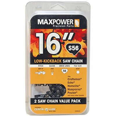 MAXPOWER Confezione da 2 catene di ricambio per motoseghe Craftsman, Echo, Homelite, Poulan e altre seghe S56 da 40,6 cm MAXPOWER Confezione da 2 catene di ricambio per motoseghe Craftsman, Echo, Homelite, Poulan e altre seghe S56 da 40,6 cm