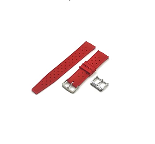 Generico NUOVO Cinturino Tropic 2023 ONE MORE STRAP 18, 20, 22mm doppia fibbia sportivo e vintage, satinata e lucida con Sgancio Rapido Rosso Blu Nero Verde Arancio compatibile con moonswatch (20mm, Rosso)