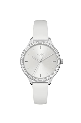 HUGO Orologio Analogico al Quarzo da Donna con Cinturino in Pelle Bianco