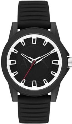 Armani Orologio Uomo, movimento al quarzo a tre lancette, cassa in nylon nero da 44 mm con cinturino in gomma,