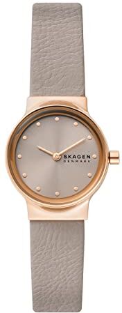 Skagen Freja Orologio per donna, movimento al quarzo con cinturino in acciaio inossidabile o in pelle, Beige scuro e oro rosa, 26MM