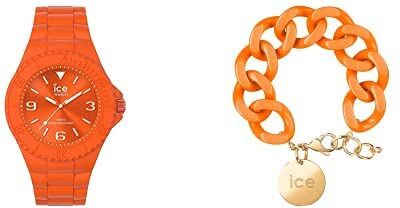 ICE Generation Flashy Orange Orologio Arancione Unisex con Cinturino in Silicone 019162 (Medium) + Flashy orange Gold Bracciale in maglia arancione XL, con medaglia d'oro (020926)