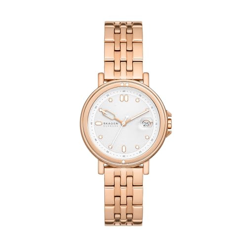 Skagen Signatur Orologio per donna, movimento al quarzo con cinturino in acciaio inossidabile o in pelle, Tono oro rosa e bianco, 38MM