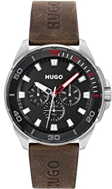 HUGO Orologio Analogico Multifunzione al Quarzo da Uomo con Cinturino in Pelle Marrone