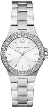 Michael Kors Orologio Lennox da donna, movimento a tre lancette, cassa in acciaio inossidabile 33 mm e bracciale in acciaio inossidabile, , Tonalità argento e bianco