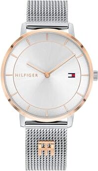 Tommy Hilfiger Orologio Analogico al Quarzo da Donna con Cinturino in Maglia Metallica in Acciaio Inossidabile Argentato