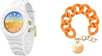 ICE Orologio Analogueico Quarzo Donna con Cinturino in Silicone 020391 + Chain bracelet Flashy orange Gold Bracciale in maglia arancione XL da donna con medaglia d'oro (020926)