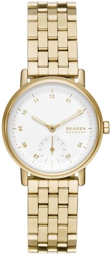 Skagen Kuppel Orologio per donna, movimento al quarzo con cinturino in acciaio inossidabile o in pelle, Tono oro e bianco, 32MM