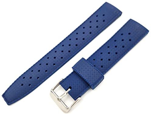 Generico Cinturino TROPIC ONE MORE STRAP Fibbia Silver per Orologi diver sub vintage Nero Blu Verde Marrone 20mm 22mm COMPATIBILE CON MOONSWATCH (22mm, Blu)