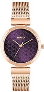 HUGO Orologio Analogico al Quarzo da Donna con Cinturino in Maglia Metallica in Acciaio Inossidabile Color Oro Rosso