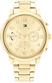 Tommy Hilfiger Orologio Analogico Multifunzione al Quarzo da Donna con Cinturino in Acciaio Inossidabile Dorato