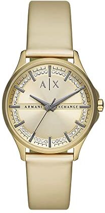 Armani Orologio al quarzo a tre lancette donna, cassa in acciaio inossidabile oro 36 mm con cinturino in poliuretano,