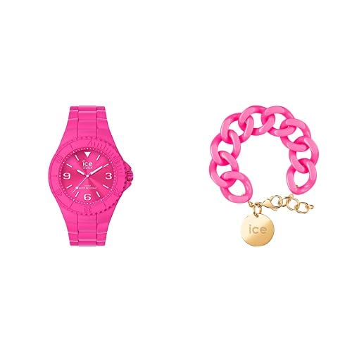 ICE Generation Flashy Pink Orologio Rosa da Donna con Cinturino in Silicone 019163 (Medium) +- Neon pink Gold Bracciale in maglia rosa XL da donna con medaglia d'oro (020927)
