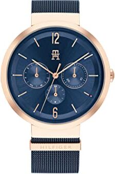 Tommy Hilfiger Orologio Analogico Multifunzione al Quarzo da Donna con Cinturino in Maglia Metallica in Acciaio Inossidabile Blu Navy