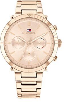 Tommy Hilfiger Orologio Analogico Multifunzione al Quarzo da Donna con Cinturino in Acciaio Inossidabile Color Oro Rosso