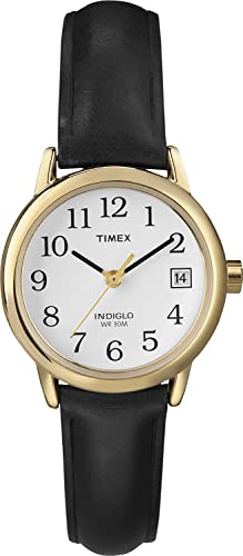 Timex T2H341 Orologio da donna con cinturino in pelle nera, con datario, al quarzo, da 25 mm