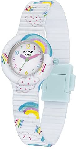 Hip Hop , Collezione KIDS FUN, Orologio Bambini Rainbow Sky, con Cinturino in Silicone e Tessuto, Pratica Chiusura, Indici Multicolore, Sfere Lilla, Rosa e Verde, Cassa 28 mm