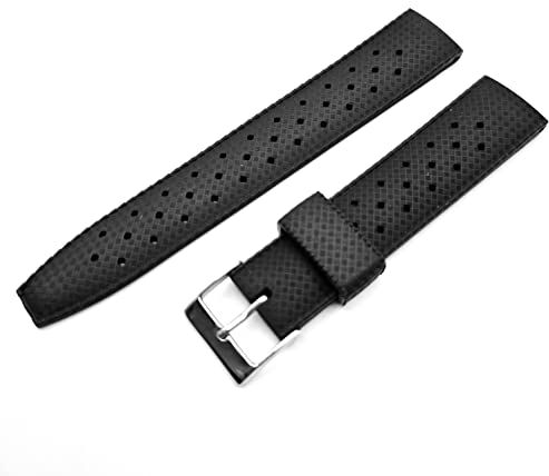 Generico Cinturino TROPIC ONE MORE STRAP Fibbia Silver per Orologi diver sub vintage Nero Blu Verde Marrone 20mm 22mm COMPATIBILE CON MOONSWATCH (22mm, Nero)