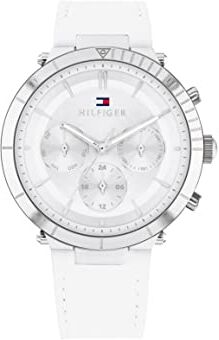 Tommy Hilfiger Orologio Analogico Multifunzione al Quarzo da Donna con Cinturino in Pelle Bianco