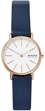 Skagen Signatur Orologio per donna, movimento al quarzo con cinturino in acciaio inossidabile o in pelle, Blu e bianco, 30MM