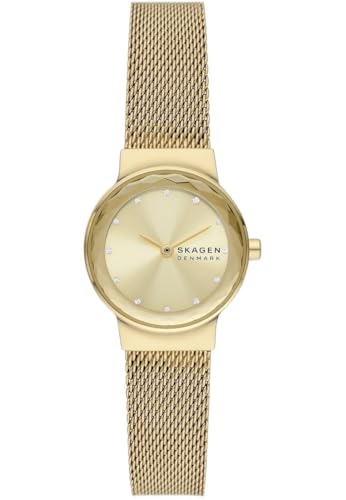 Skagen Freja Orologio per donna, movimento al quarzo con cinturino in acciaio inossidabile o in pelle, Tono oro, 26MM