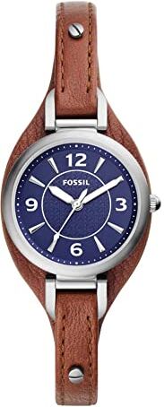 Fossil Orologio Carlie da donna, movimento al quarzo, cassa in acciaio inossidabile argentato da 28 mm con cinturino in pelle,