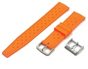 Generico NUOVO Cinturino Tropic 2023 ONE MORE STRAP 18, 20, 22mm doppia fibbia sportivo e vintage, satinata e lucida con Sgancio Rapido Rosso Blu Nero Verde Arancio compatibile con moonswatch (18mm, Arancione)